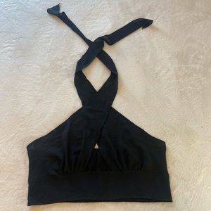 Black Cross Over Boho Style Halter Top Crop Top